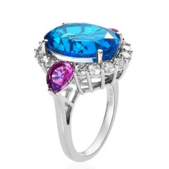 13.15ct Caribbean Quartz Multi Gemstone Ring in Platinum Over Sterling - (#0775) - Picture 2 of 9